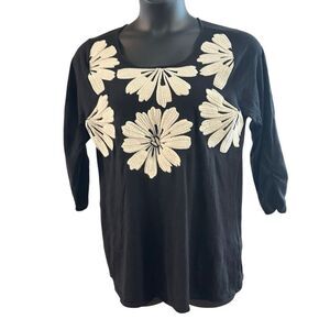 Lucky Brand Women's Size 1X Plus Black White Floral Embroidered Top Shirt Blouse